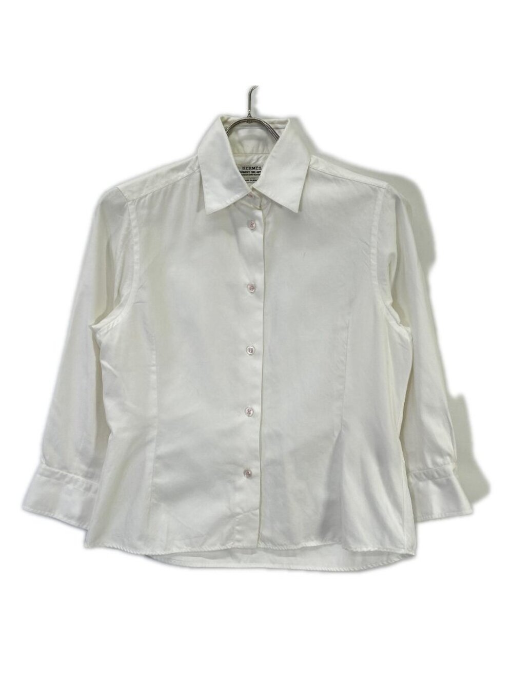 Hermes Era White Cotton Regular Color Long Sleeve Shell Button Shirt